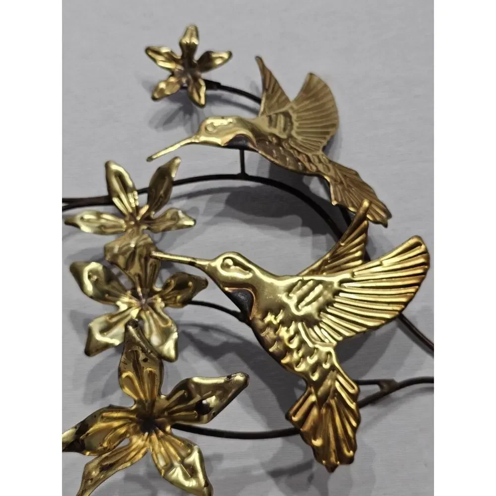Vintage Homco Metal Wall Decor Hummingbirds Flowers Brass MCM Home Interiors Set